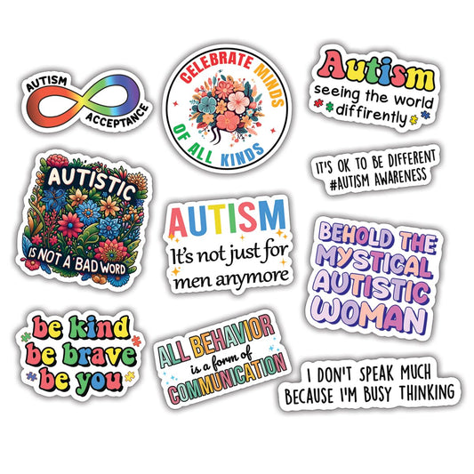 (10pcs) Autism Stickers Autism Awareness Stickers Autistic Autism Accessories Autism Acceptance Gifts Multiple Different Design Waterproof UV- Resistant Suitable for Tumbler Laptop Car Truck