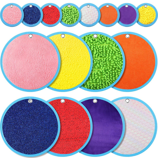 16 Sets Textured Sensory Tiles Sensory Mini Mats Educational Tactile Sensory Toys Assorted Texture Sensory Floor Tiles Textured Mat for Autism Learning Play Fidget Activity Game (Round)